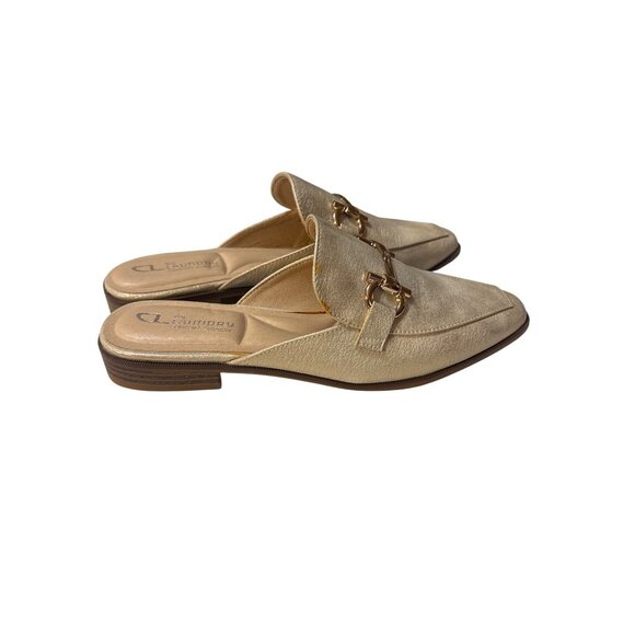 Gold Textured Slip-On Loafers With Metal Accent Womens Size 6.5 Synthetic Upper - Picture 3 of 6